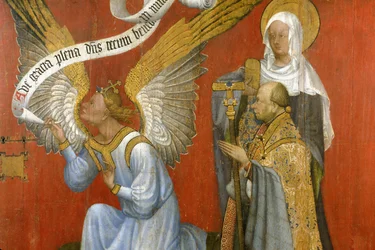 Picardie 084 - Laon - Museum - „Der Stifter und der Engel der Verkündigung“ - Meister der Stunden von Rohan - Ölmalerei auf Eiche aus dem 15. Jahrhundert